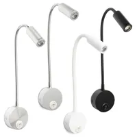 LED Wall Light With Knob Switch 3W AC90-260V Silver Bedroom Bedside Reading Lamps Direction Adjustable Indoor Lighting