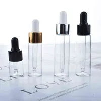 10pc Clear Glass Dropper Bottle Aroma Liquid Metal Sero/Essential Basic Massage Oil Pipette recargable Y220428
