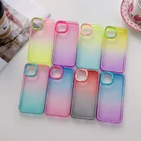 Diamond shining Cases Gradients TPU Cover Transparent Colorful Camera PC Frame Protection 2.0mm For iphone14 13 12 proMAX 11 XS 8 7 Samsung Galaxy S22 A02 A12 A51 XIAOMI
