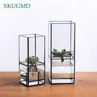 北欧の透明ガラス二重層の水分塔多肉植物の植物花瓶形状植物の花挿入器家の装飾フラワーポットT200104