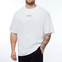 Büyük boy tişört erkek omuz kısa kollu fitness tişört erkekler yaz örgü gevşek spor giyim vücut geliştirme üstleri tees 220520