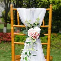 Dekoratif çiçek çelenkleri açık düğün sandalye arka dekorasyon yapay çiçek parti kapak dekor sahte pembe gül