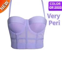 Very Peri Mesh Push Up Bralet Women's Corset Bustier Bra Night Club Party Cropped Top Vest Plus Size Color of 220411