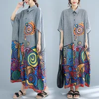 カジュアルドレスパキスタンのドレス女性ボヘミアンスタイルの自由hoh弾レトロファッションプリントルーズシャツエスニックジプシーインドの服の女性