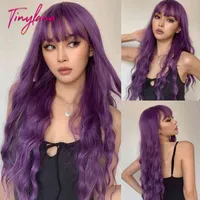 NXY Long Purple Synthetic Body Wavy Wig with Bangs for Black Women Cosplay Party Christmas Halloween Wigs Daily Natural Hair 220622