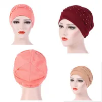 Ball Caps Women Warm Winter Ladies Hat Beanies Head Scarf Beads Cap Muslim Turban Hijab Elastic Hair Wrap Keep Accessories Gifts