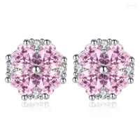 Stud Utimtree Korean Pink Heart Flower Earrings For Women Cubic Zircon Silver Fashion Wedding Bridal JewelryStudStud Mill22