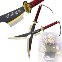 Japanese anime sword-Festive Party Metal Decoration Novelty Demon Slayer Uzui Tengen Swords Cosplay Kimetsu no Yaiba Replica Twin Props Hallween