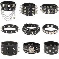 Punk Männer Gothic Goth Rivet Skull Wrap Armband Frauen Mädchen Geschenk Harajuku Vintage Neues schwarzes PU -Lederarmband Schmuck