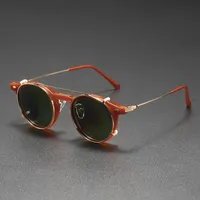 Óculos de sol Lens de clipe redondo lentes de clipes de clipes de clipes masculinos polarizados de sol marrom para homens que dirigem óculos anti -brilho miopia Óculos de miopia