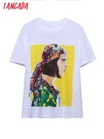 Tangada 2022 Women Girl Print Algody Thish Camiseta Olcuidad de cuello Camiseta Damas Camiseta casual Wear Street 6h30