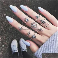 Band Rings Vintage Punk Knuckle Boho Midi Ring Set 9 Pcs/Set Mermaid Tail Compass Yoga Hollow Carved Wedding Drop Delivery 2 Mjfashion Dhvp9