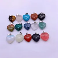 Party Supplies 16MM Natural Stone Quartz Crystal Pendant Heart Shaped Charms Crystal Chakra Stones Pendants for Necklace Earring Jewelry Making