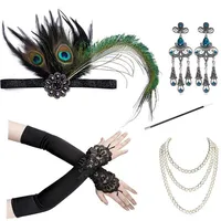 1920S Flapper Accessories Costume Set 20S Headband Gloves Cigarette Holder Necklace for Women Prom1317d