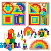 Kids Rainbow Nesting Stacking Montessori Houten Bouwstenen Baleven Game Art Geometrisch creatief educatief speelgoed