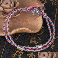 Link cadeia pulseira de jóias tibetano buda cabeçalho pulseira de mão esfregando wen line line corda tecido algodão adj dhkuz