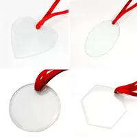 Sublimación en blanco Costilización de vidrio Adornos navideños de 3.5 pulgadas Festival de adornos térmicos de un solo lado Pendientes de bricolaje personalizado DHL gratis DHL