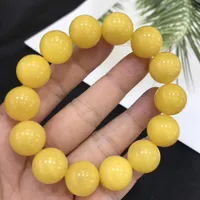 Genuine Natural Yellow Amber Bracelet Round Beads Bracelet 15.5mm Gemstone Women Men Healing Crystal Amber Genuine AAAAA