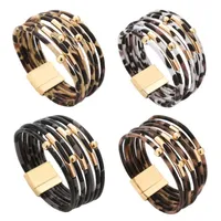Bangle Wgoud Fashion Leopard Leather Cuff Bracelets &amp; Bangles Animal Print MultiLayer Wide Wrap Magnetic Bracelet For Women GirlsBangle