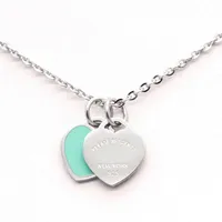 Luxury Original Blue Classic Love Necklace Double Hearts Pendant Necklaces Women&#039;s Fashion Designer Jewelry