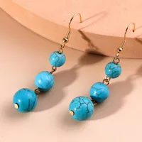 Candelier Dangle Bohemia Natural Turquoise Stone Drop Pendientes para mujeres Lady Vintage Gold Color Beads Accesorios de joyería