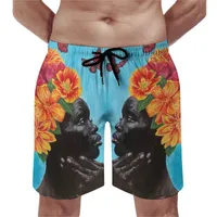 Men&#039;s Shorts Fleur Woman Head Board Trenky Flowers Art Print Short Pants Males Elastic Waist Comfortable Swim TrunksMen&#039;s