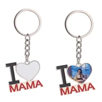 Fashion Sublimation Blank Keychain Designer I Love Mama Papa Heart Keychains Silver Ally Car Key Ring Courte
