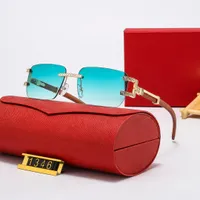 Neue Designer-Sonnenbrille für Frauen Herren mikropavierter Diamant-Sonnenbrille Vintage Vintage Hoch echte randlose natürliche rechteckische Unisex Holz C Dekoration Brille Fashio