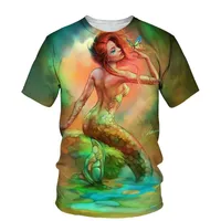 3D baskılı t-shirt denizkızı üstleri desen hızlı kuru üst moda yuvarlak boynu kazak unisex yaz kısa kollu gündelik 6xl