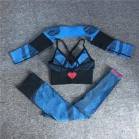 Yoga Outfit Seamless Set Fitness Clothing Heart High Elastic Hip Sports Female Gym Pad Push Up Bra 2pcs SuitsYoga