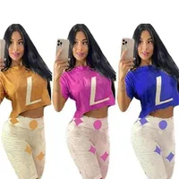 Summer Tracksuits Womens Two Peices Set Leisure Outfits Cotton T-shirts High Waist Shorts281Q
