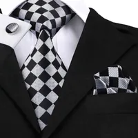 Bow Ties C-1441 Hi-Tie Classic Plaid For Men Silk Tie Set Handkerchief Hanky Cufflinks 8.5cm Formal Necktie Male Gravata