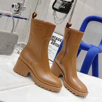 New Square Toe Rain Boots for Women Chunky Heel Thick Sole Ankle Boots Designer Chelsea Boots Ladies Rubber Boot Rain Shoes Y1227218j