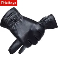 Dicihaya 2022 New Men Genuine Sheepskin Leather Gloves 가을 겨울 따뜻한 터치 스크린 전체 손가락 검은 장갑 고품질 T220815