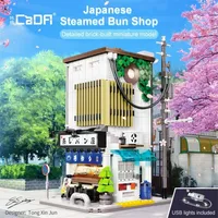 City Street View Architecture Modelo de casas de estilo japonês de pão vapores com luz 1108pcs Blocos de construção Brick Toy Kids Presente 220718