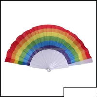 Party Favor Event Supplies Feestelijke huizentuin Vouwing Rainbow Fan Printing Crafts Festival Decoratie Plastic handgehouden dansfans Drop D