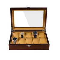 Obserwuj skrzynki luksusowe mężczyźni dom domowy brązowy kolor 10 siatki drewniane pudełko podwójne rzędowe projekt obudowy dla zegarków wt-37