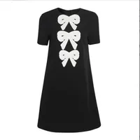 1112 2022 Milan Runway Dress Spring Summer A Line Short Sleeve Black White Embroidery Crew Neck Above Knee High Quality Dress Prom246k