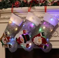 Noel Dekorasyon Şeker Çorapları Gri Noel Ağacı Kolye Işıklarla Büyük Noel Stoklama Çocukları Xmas Hediye Çantası SXA28
