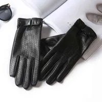 Luvas de couro genuínas de inverno Tela de toque Tela de alta qualidade Solid Black Real Sheepskin Driving Glove Button Fashion G583 T220815