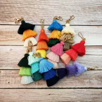 Fashion Colorful Bohemian Keychain Cotton thread Three Layer Tassel Pom Bag pendant Charm Handbag Accessories 10 colors