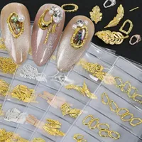 Nail Art Decorations Mix 6 Shapes Various Curved Bar Stripes Heart Irregular Metal FrameFeather Frosted Studs Alloy Rhinestone Decals TipsNa