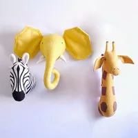 Objetos decorativos Figuras berçário 3D Montagem da parede da cabeça de animal kawaii elefante de elefante/girafa/zebra pendurou brinquedos para crianças escultura