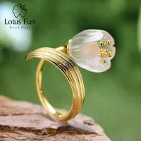 Lotus Fun Real 925 Sterling Silver 18k Gold Ring Natural Crystal Handmade Fine Jewelry Lily of the Valley Flower Rings For Women 220803