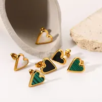 2022 INS Stud moda jóias à prova d'água 18K Praado de ouro em aço inoxidável branco verde malaquita coração brinco JDE201750