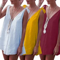 Günlük Elbiseler Kadınlar Seksi V Boyun Kolsuz Backless Katı Renk Bağlı Gevşek Tulum Tulum Beachwear Tulum