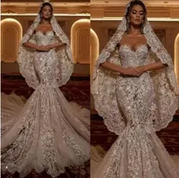 Luxury Lace Applique Mermaid Wedding Dresses 2022 Sweetheart Illusion Zipper Back Sweep Train Bride Dress vestido de noiva C0527Z22