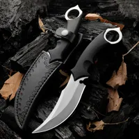 R7272 Fixed Blade Crescent Tactical Knife 9Cr18Mov Satin Blade Full Tang Klaton Handle Outdoor Survival Straight Knives with Leather Sheath