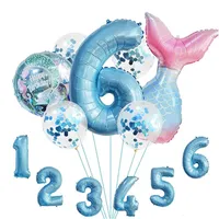 32 -Zoll -Mermaid -Schwanznummer Luftballons Set Girls 'Latex Konfetti -Luftballons Jubiläumsgeburtstagsfeier Dekoration Lieferungen MJ0737