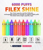 Filex Shine 6000 Puf Kabuğu Tek Kullanımlık Vape E Sigara Önceden doldurulmuş 15ml Şarj Edilebilir Pil Büyük Kapasiteli Buharlaştırıcı Hava Akışı Ayarlanabilir Pods Cihaz Eşh Bobin Higo